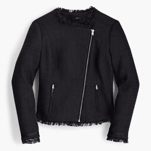 J.Crew Women's 0 Petite Tweed Motorcycle Jacket With Fringe E9927 in Black NWT - Picture 1 of 8